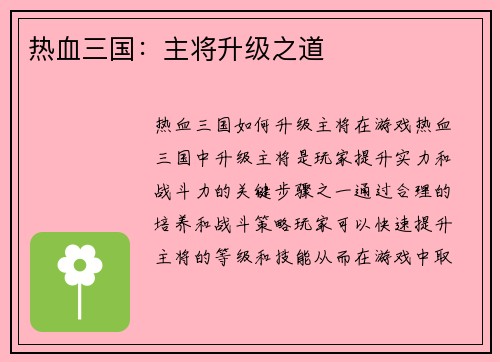 热血三国：主将升级之道